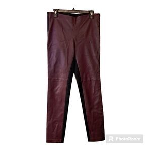 Vintage Tommy Hilfiger Dark Red Brown Leather Pants with Black Fabric - Sz 10